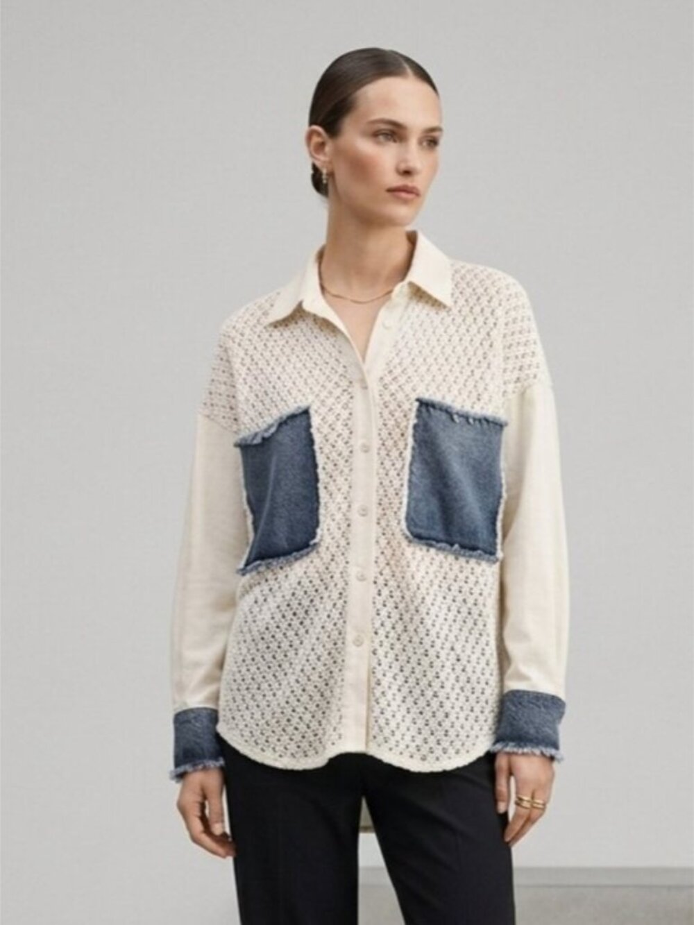 Tiffany & Tomato Crochet Denim Patch Blouse